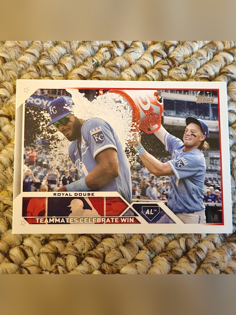 Kansas City Royals Teammates Celebrate Win Royal Douse Card
